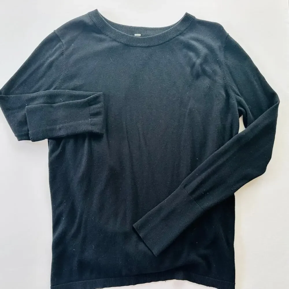 Lululemon Bring It Backbend Sweater Black Size 6 Open Back Tencel Bamboo